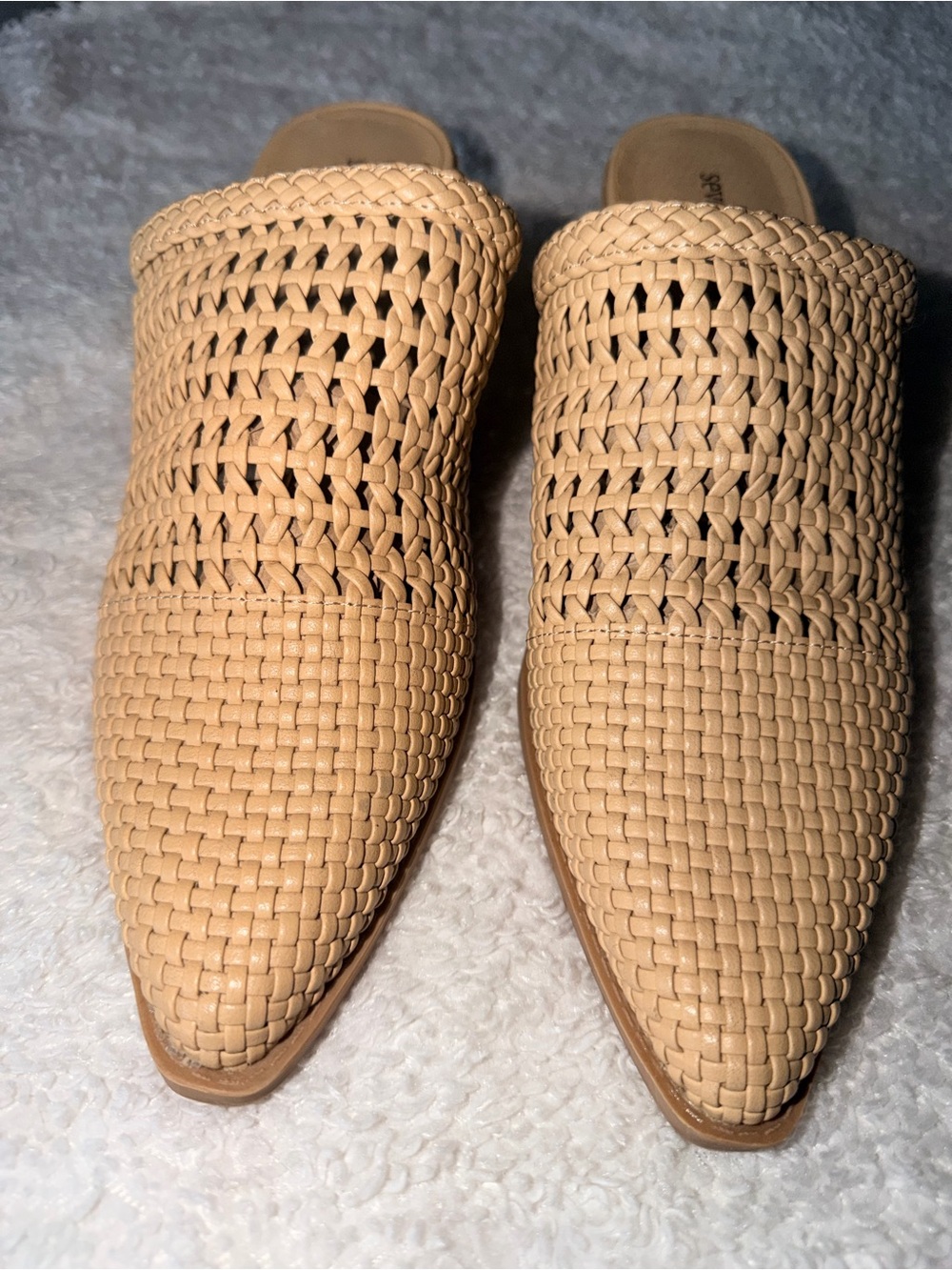 Seven Dials Quinton Woven Pointed-Toe Slip-On Mules Sand Color
